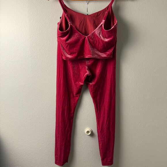 Athleta Elation Velvet Set M Red Velour Y2K Leggings V-Neck Crop Top - Picture 8 of 16
